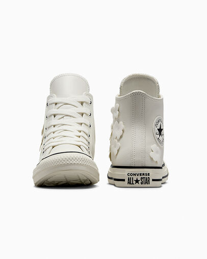 Chuck Taylor All Star Leather 3D Flowers Blanco vintage/Garza/Negro, Heel View