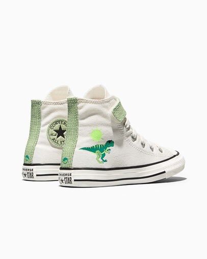 Chuck Taylor All Star Easy-On Dinos Vintage White/Fresh Cut Green/Neon Mantis Green, Heel View