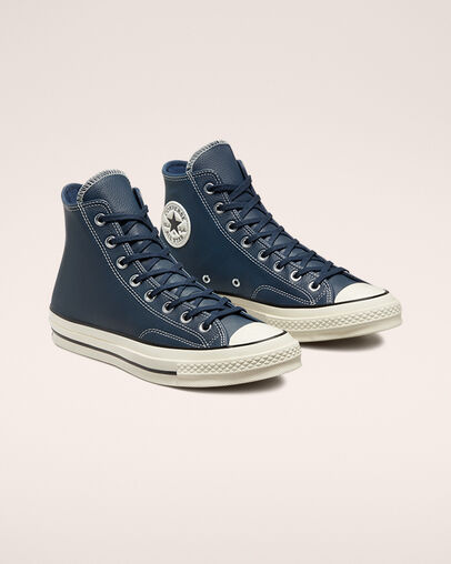 Chuck 70 Converse Color Leather Bleu nuit marine/Aigrette/Noir, Angled View