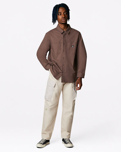 Carpenter Pocket Button Down Shirt met lange mouwen Brazil Nut, Full Body View