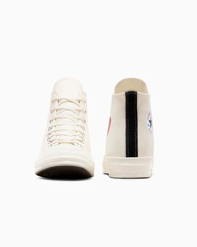 PLAY Comme des Gar&ccedil;ons Single Heart Chuck 70 Bianco latte/Rosso/Nero, Heel View