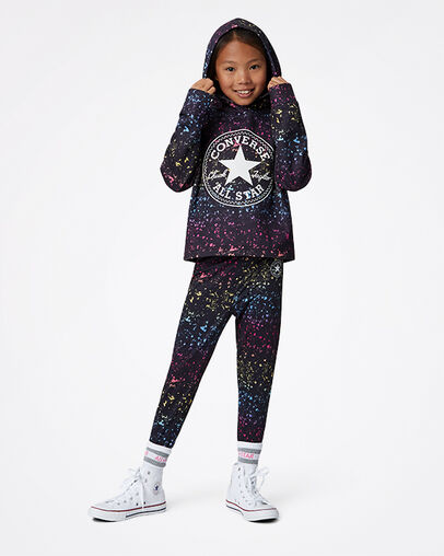 Korte hoodie met print over het gehele oppervlak Zwart, Detail View