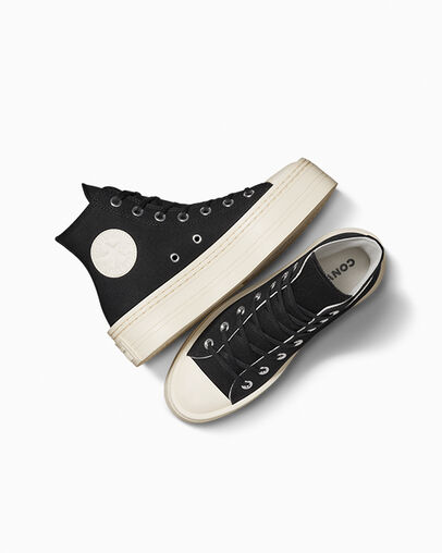 Chuck Taylor All Star Modern Lift Platform Canvas Black/Black/Egret, Angled View