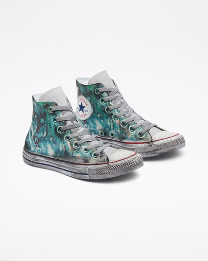 Chuck Taylor All Star Tie-Dye Burnished Midsole Dirty Green Smoke In, Angled View