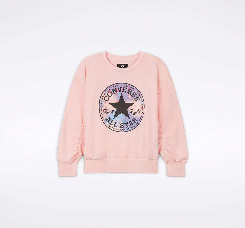T-shirt met ronde hals, ruches en Chuck Taylor Patch Storm Pink