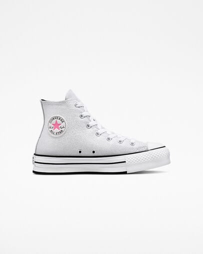 Chuck Taylor All Star Lift Platform Glitter Wei&szlig;/Silber/Pink, Outer Side View