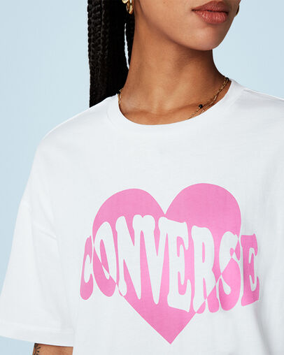 Vintage Wash Heart Oversized T-Shirt White, Detail View
