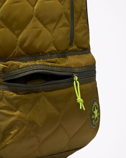 Quilted Straight Edge Backpack Moss, On Model View