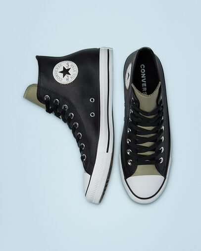 Chuck Taylor All Star Faux Leather Black/Light Field Surplus, Top and Side View