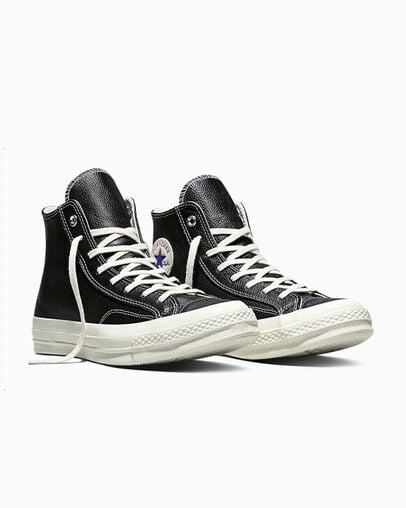 Chuck 70 Perforated Leather Black/Blue/Red, Top and Side View