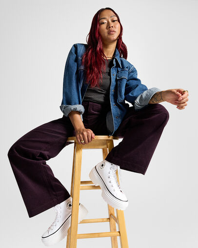 Chuck Taylor All Star Lugged Heel Platform White/Black/Egret, On Foot Shot 2