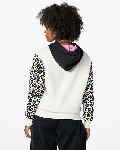 Rainbow Leopard Print Pullover Hoodie Egret Multi, Back View