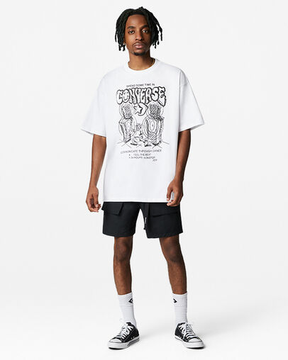 Feel The Beat Graphic Tee White, Full Body View