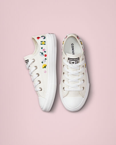 Chuck Taylor All Star Floral Embroidery Blanco vintage/Blanco, Top and Side View