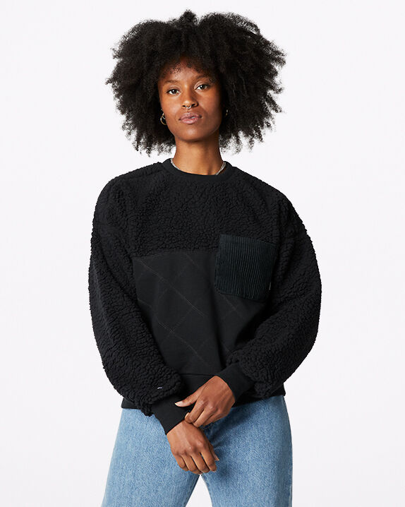 Quilted Sherpa Crew Neck Pullover