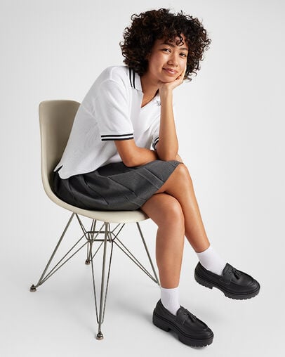 Chuck Taylor All Star Lugged Heel Loafer Platform Leather Black/Black/Black, On Foot Shot 2