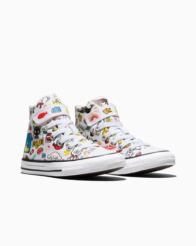 Converse x Hello Kitty And Friends Chuck Taylor All Star Easy-On Stickers White/White/Black, Top and Side View