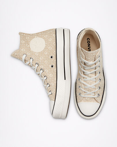 Canvas Broderie Platform Chuck Taylor All Star Farro/Marfil natural, Top and Side View