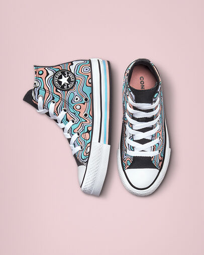 Chuck Taylor All Star Lift Platform Color Swirl Aqua clair/Corail blanchi, Top and Side View