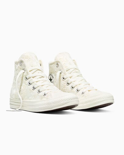 Chuck Taylor All Star Retro Flowers Egret/Black/Egret, Top and Side View