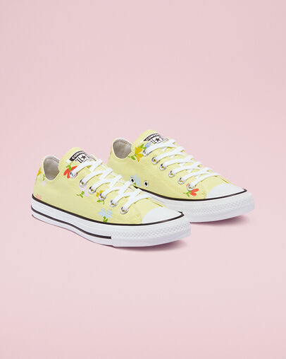 Floral Print Chuck Taylor All Star Citron clair/Noir/Blanc, Angled View