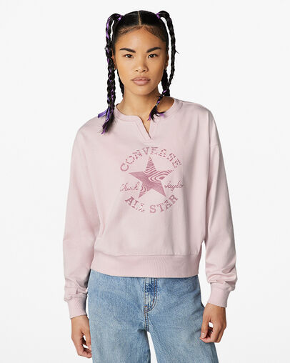 Chuck Taylor Patch Crew Neck Sweatshirt Barely Rose, Front View