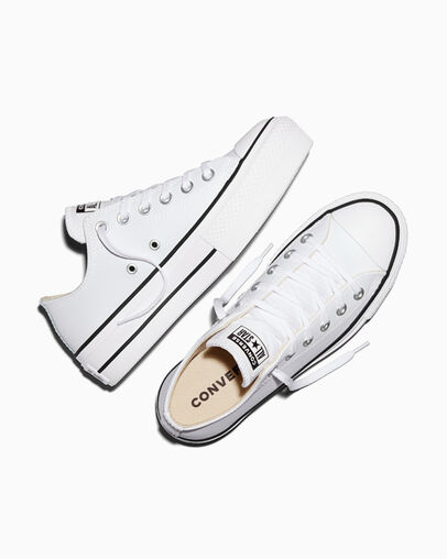 Chuck Taylor All Star Platform Clean Leather Blanco/Negro/Blanco, Angled View