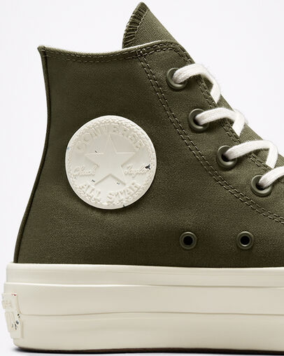 Chuck Taylor All Star Lift Platform Hybrid Texture Cargo Khaki/Egret/Egret, Detail Angle View