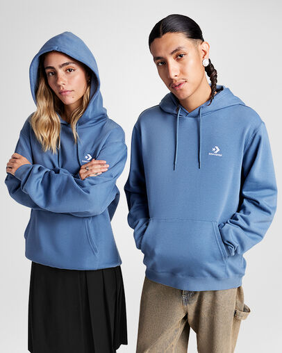 Converse Go-To Embroidered Star Chevron Standard-Fit Fleece Hoodie Lakeside Blue, Front View