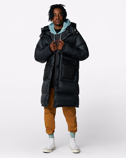 Counter Climate Long Down Jacket Converse Black, Full Body View