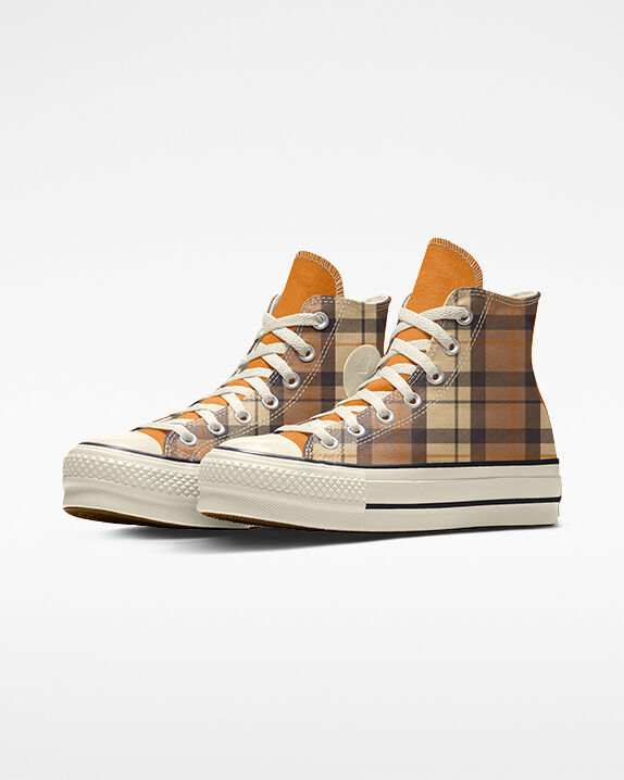 brown plaid platform converse