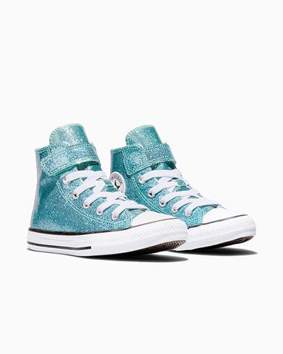 Chuck Taylor All Star Easy-On Shimmer Aqua Mirage/White/Black, Top and Side View