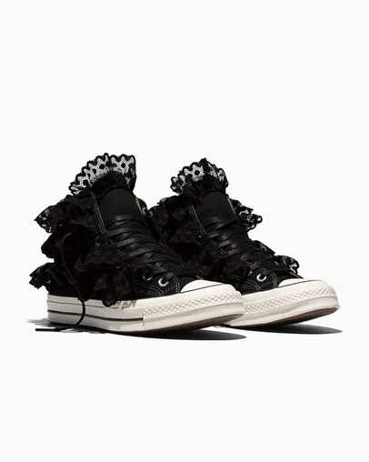 Chuck 70 3-D Flourish High Top Black Crochet, Top and Side View