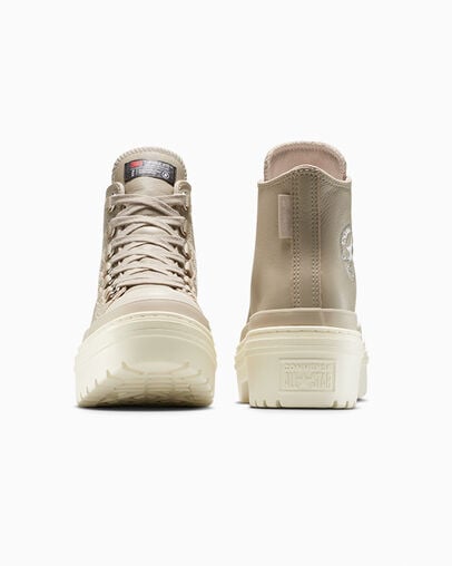 Chuck Taylor All Star Lugged Heel Platform Waterproof Leather Papyrus/Papyrus/Egret, Heel View