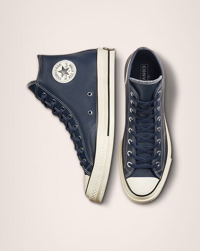 Chuck 70 Converse Color Leather Bleu nuit marine/Aigrette/Noir, Top and Side View