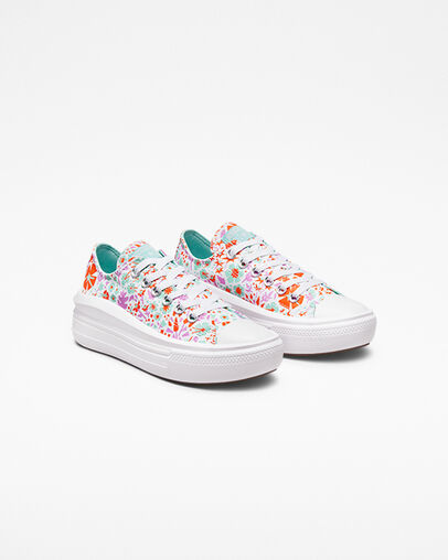 Chuck Taylor All Star Move Platform Paper Floral White/Bold Mandarin/Light Dew, Angled View
