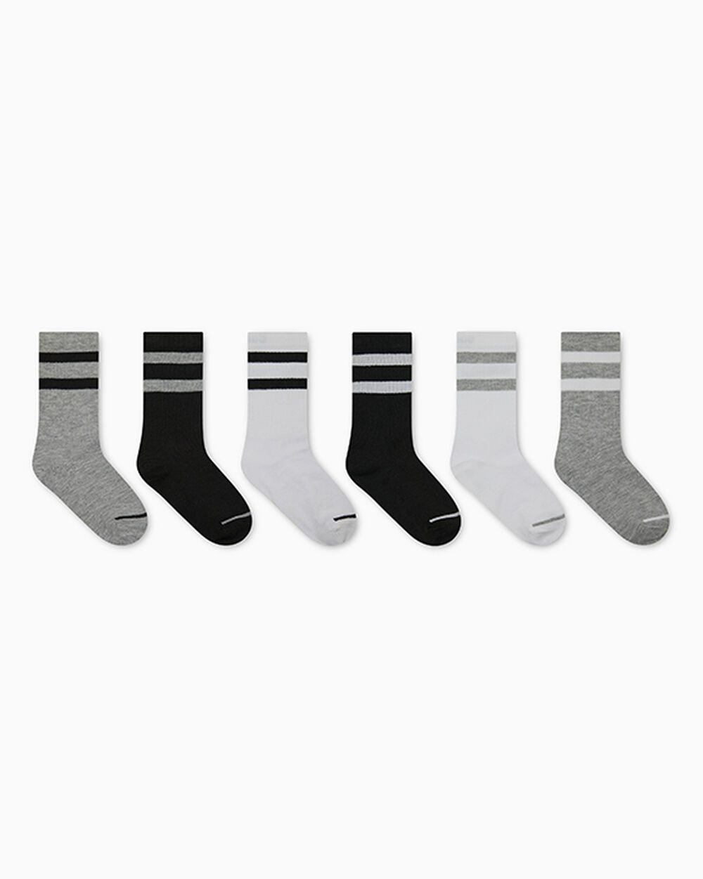 Thumbnail - 6-Pack Wordmark Stripe Crew Socks Grey
