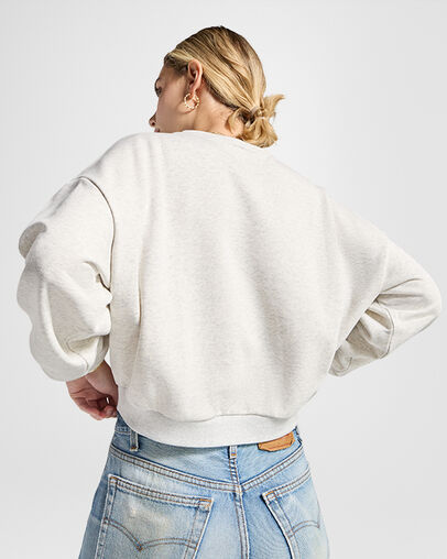 Heritage Cropped Crewneck Sweatshirt Gris jaspeado retro claro, Full Body View