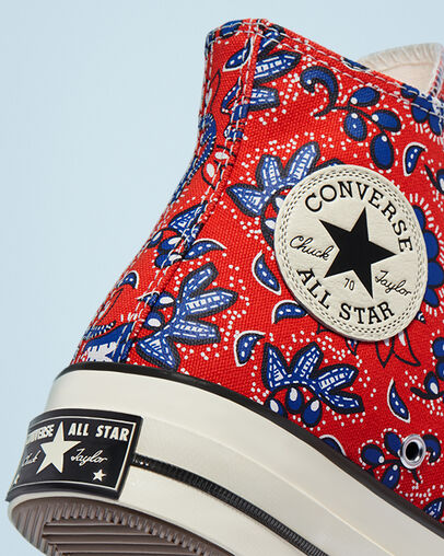 Chuck 70 Paisley Print Habanero Red/Egret/Rush Blue, Detail Angle View