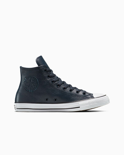 Chuck Taylor All Star Leather Obsidian/Obsidian/Slacker Blue, Outer Side View
