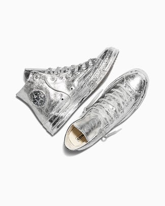 Converse Chuck 70 Limited Edition Silver Foil High-Top Shoe Canvas In Silver, Size 10 - A18972C
