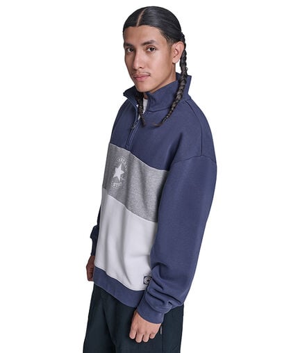 Retro Stripe Relaxed Quarter-Zip Sweatshirt Converse Navy Multi, Back View