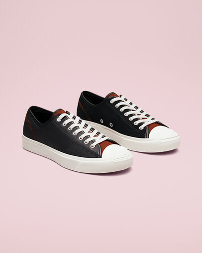 Jack Purcell Crafted Mixed Material Black/Dark Terracotta/Egret, Angled View