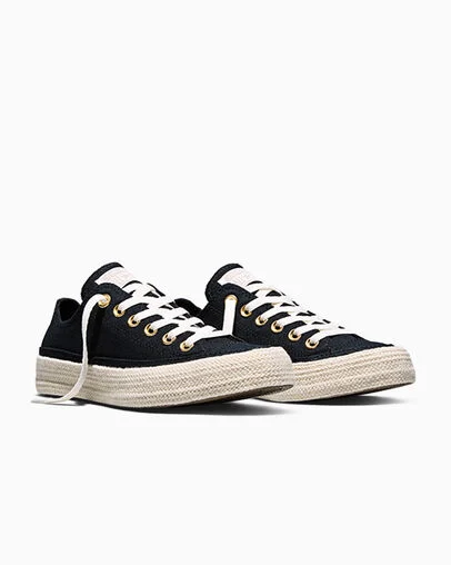 Chuck Taylor All Star Espadrille Black/Gold/Papyrus, Top and Side View