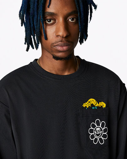 Stay Smiling Vintage Graphic Crew Neck T-Shirt Converse Black, Detail View