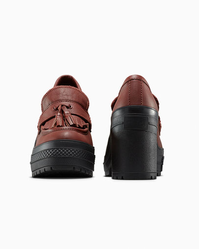 Chuck 70 De Luxe Heel Loafer Platform Leather Dark Roast/Dark Roast/Black, Heel View