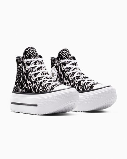 Chuck Taylor All Star Lift Double Stack Platform Leopard Black/Frozen Thistle/White, Top and Side View