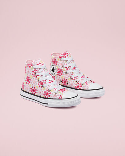 Canvas Broderie Chuck Taylor All Star Blanco/Rosa/Negro, Angled View
