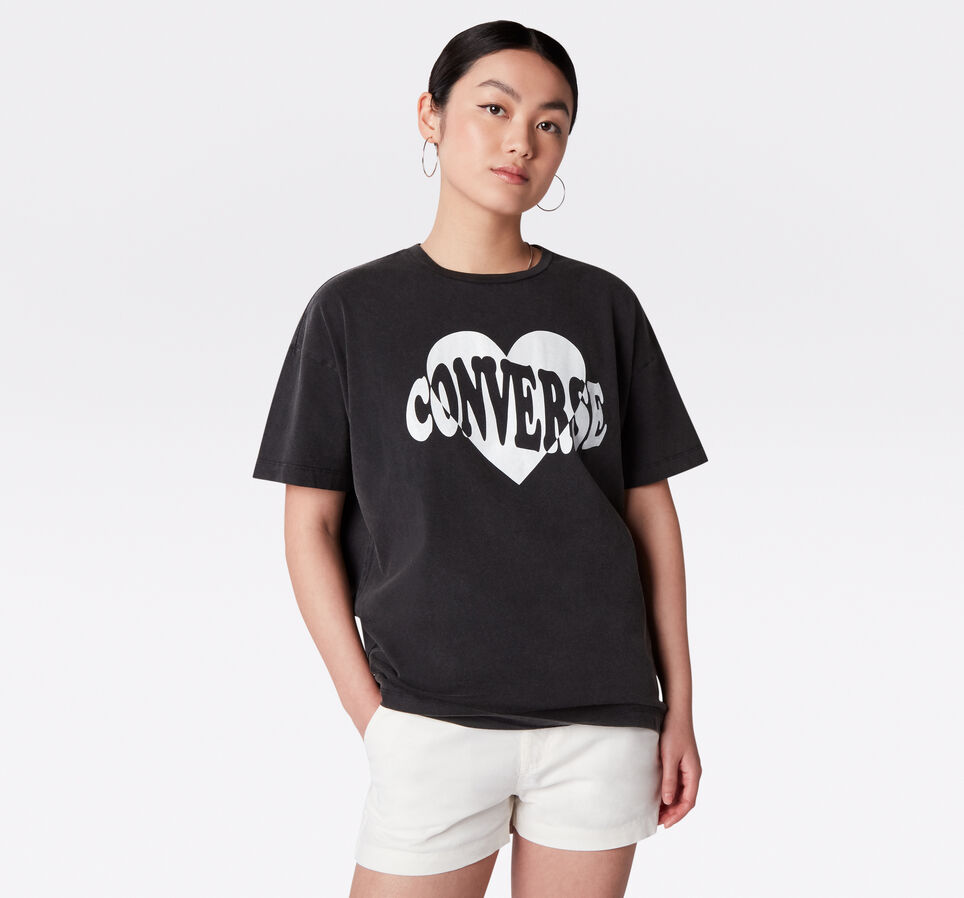 Vintage Wash Heart Oversized T-Shirt Converse Black