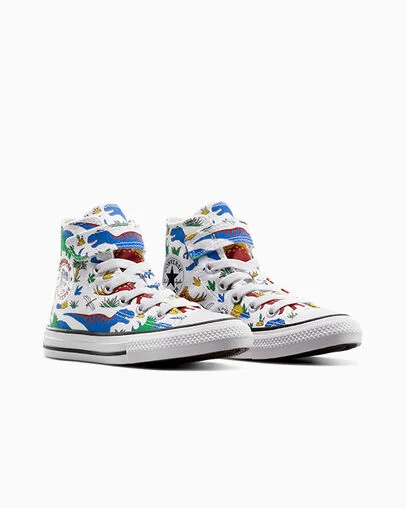 Chuck Taylor All Star Easy-On Dino Party White/Totally Blue/Enamel Red, Top and Side View